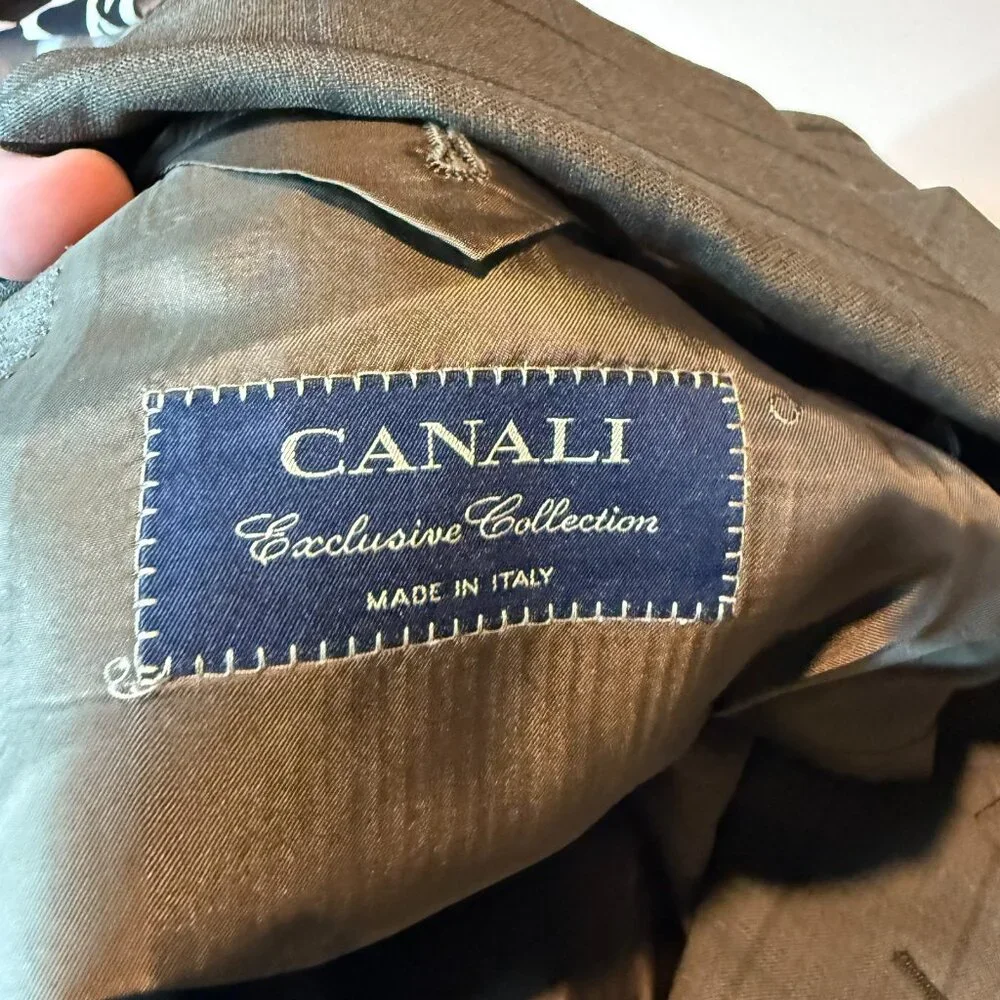 Canali Men 50R US 40R Suit Jacket Blazer Sport Coat Brown Blue Plaid Career Work